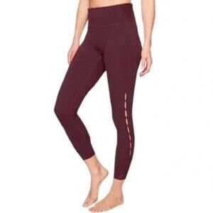 Athleta Powervita High Rise Cut Out Peekaboo Maroon Crop Ankle Leggings XXS